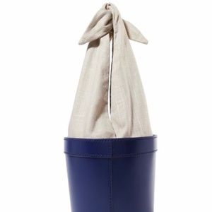 STAUD WOMEN'S BRITT LEATHER & CANVAS BUCKET BAG IN BLUE.